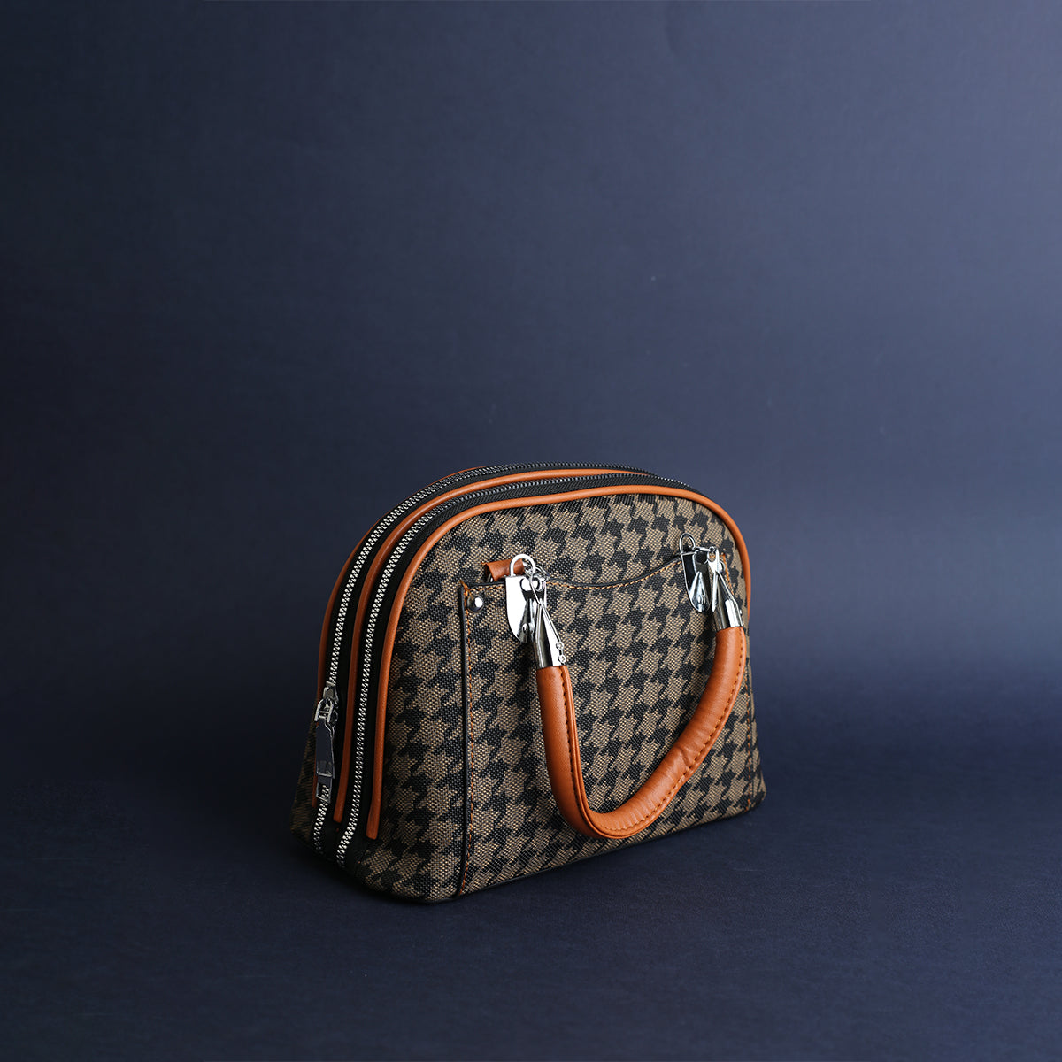 Houndstooth Double Zip Dome Bag